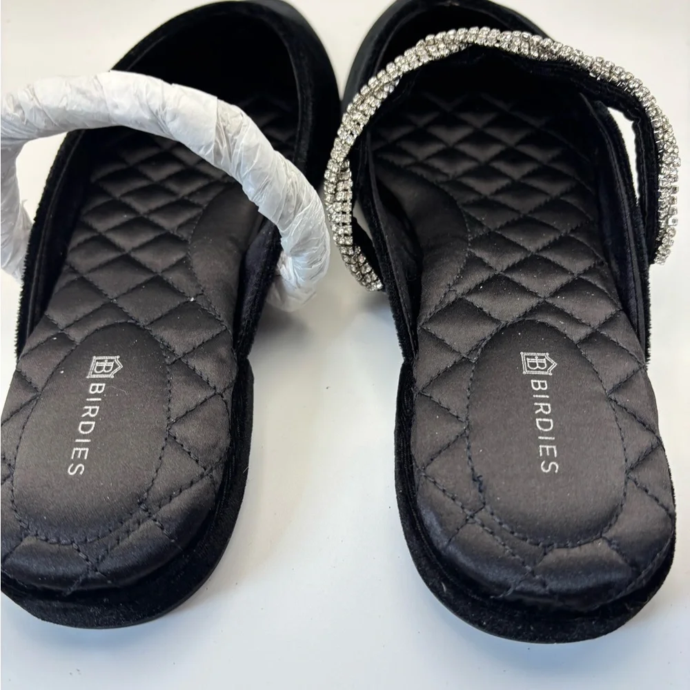 Birdies Black Velvet Mules with Rhinestone Accent - Picture 5 of 11